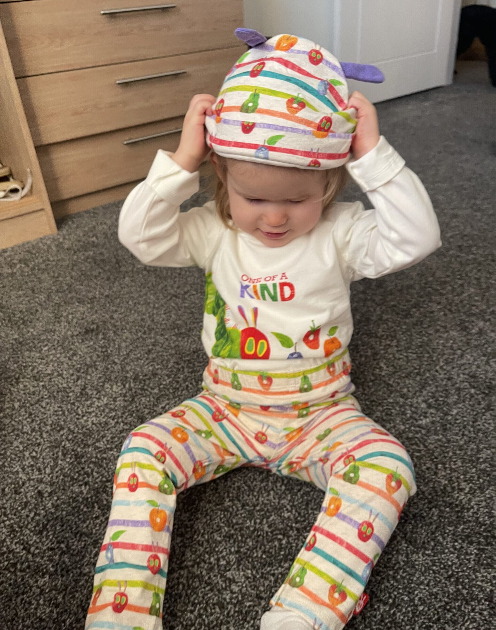 willow-wilson-hungry-caterpillar Willow dressed in a colourful hungry caterpillar outfit.
